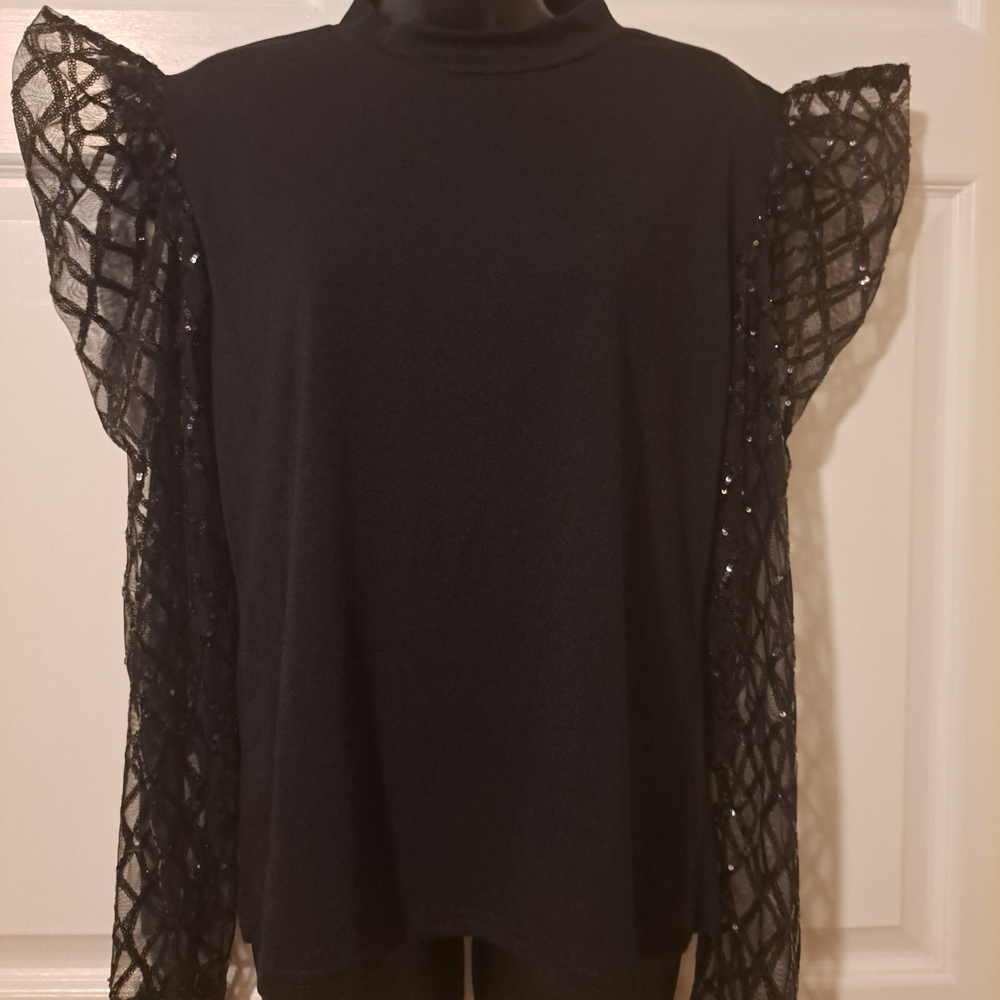 Elegant Black Top with Lace  Sleeves
